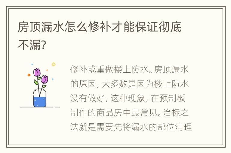 房頂漏水怎么修補才能保證徹底不漏?